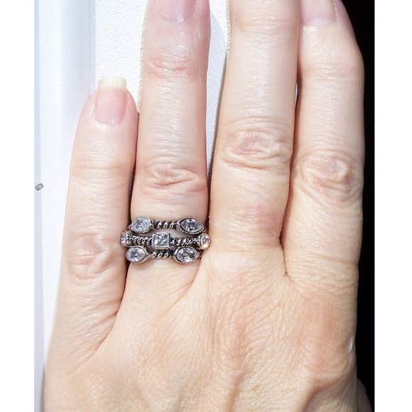 STAINLESS STEEL Bezel Set Cubic Zirconia Stackable Rings-Set Of 3 - Picture 3 of 13